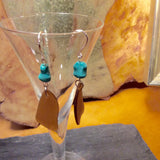 Sea Glass Earrings, Natural Turquoise Nugget Beads, Beach Earrings, Amber Sea Glass, Upcycled Sea Glass, Boho Earrings, SGE180