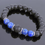 Lava Rock Lapis Tibetan Silver Bracelet Yoga Mala for Men Women DiyNotion Handmade T086