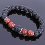 Lava Rock Red Jasper Stone Tibetan Silver Bracelet Yoga Mala for Men Women DiyNotion Handmade T087