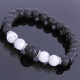 Lava Rock White Howlite Tibetan Silver Bracelet Yoga Mala for Men Women DiyNotion Handmade T088