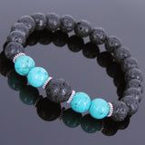 Lava Rock Turquoise Tibetan Silver Bracelet Yoga Mala for Men Women DiyNotion Handmade T089