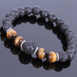 Lava Rock Tiger Eye Tibetan Silver Bracelet Yoga Mala for Men Women DiyNotion Handmade T090