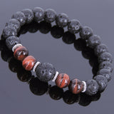 Lava Rock Red Tiger Eye Tibetan Silver Bracelet Yoga Mala for Men Women DiyNotion Handmade T091