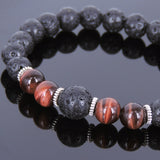 Lava Rock Red Tiger Eye Tibetan Silver Bracelet Yoga Mala for Men Women DiyNotion Handmade T091