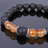 Lava Rock Red Carnelian Tibetan Silver Bracelet Yoga Mala for Men Women DiyNotion Handmade T092