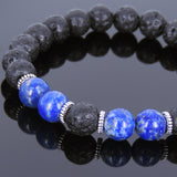Lava Rock Lapis Tibetan Silver Bracelet Yoga Mala for Men Women DiyNotion Handmade T093