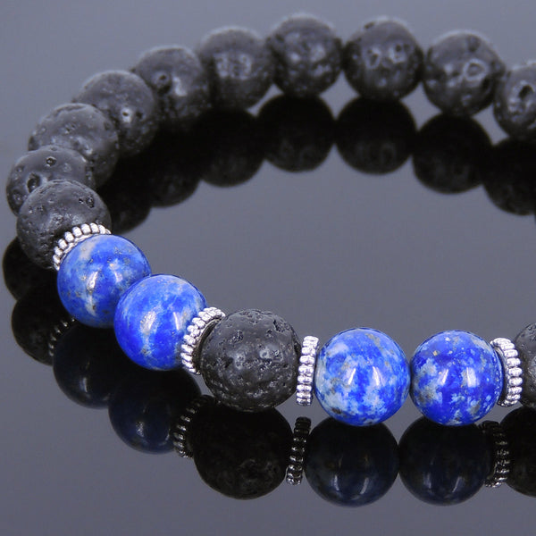Lava Rock Lapis Tibetan Silver Bracelet Yoga Mala for Men Women DiyNotion Handmade T093