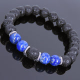 Lava Rock Lapis Tibetan Silver Bracelet Yoga Mala for Men Women DiyNotion Handmade T093
