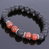 Lava Rock Red Jasper Stone Tibetan Silver Bracelet Yoga Mala for Men Women DiyNotion Handmade T094