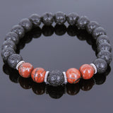 Lava Rock Red Jasper Stone Tibetan Silver Bracelet Yoga Mala for Men Women DiyNotion Handmade T094