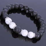 Lava Rock White Howlite Tibetan Silver Bracelet Yoga Mala for Men Women DiyNotion Handmade T095