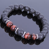 Lava Rock Red Tiger Eye Tibetan Silver Bracelet Yoga Mala for Men Women DiyNotion Handmade T098
