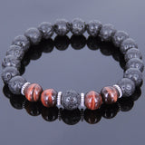 Lava Rock Red Tiger Eye Tibetan Silver Bracelet Yoga Mala for Men Women DiyNotion Handmade T098
