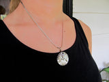 Vintage Dark Smoky Mother of Pearl Button Pendant Necklace, Carved MOP Button, Sterling Silver Chain, Handmade Necklace, MPN184