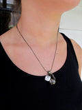 Vintage Button Necklace, Handmade Vintage Silver Fluted Bead Charm, Mother of Pearl Button, Quartz Nugget Bead, Sterling Chain, MCN169