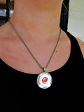 Vintage Carved Mother of Pearl Button Pendant Handmade Necklace with Sterling Silver Chain, MPN168