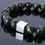Men's Women Mixed Brown Blue Tiger Eye Bracelet 925 Sterling Silver Cube Bead DiyNotion Handmade BR576