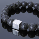 Men's Women Lava Rock Bracelet 925 Sterling Silver Cube Bead DiyNotion Handmade BR577