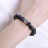 Men's Women Lava Rock Bracelet 925 Sterling Silver Cube Bead DiyNotion Handmade BR577
