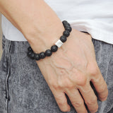 Men's Women Lava Rock Bracelet 925 Sterling Silver Cube Bead DiyNotion Handmade BR577