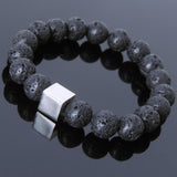 Men's Women Lava Rock Bracelet 925 Sterling Silver Cube Bead DiyNotion Handmade BR577