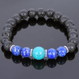 Lava Rock Lapis Turquoise Tibetan Silver Bracelet Yoga Mala for Men Women DiyNotion Handmade T100