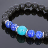 Lava Rock Lapis Turquoise Tibetan Silver Bracelet Yoga Mala for Men Women DiyNotion Handmade T100