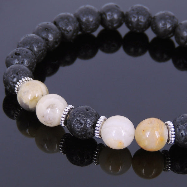 Lava Rock Crazy Agate Tibetan Silver Bracelet Yoga Mala for Men Women DiyNotion Handmade T103