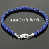 Men's Women Lapis Sterling Silver Bracelet Gemstone 925 Beads Clasp DiyNotion Handmade BR579