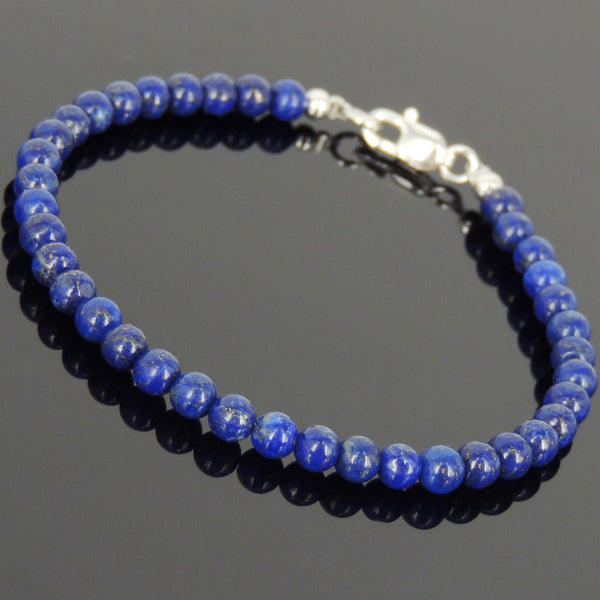 Men's Women Lapis Sterling Silver Bracelet Gemstone 925 Beads Clasp DiyNotion Handmade BR579