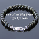 Men's Women Mixed Brown Blue Tiger Eye Sterling Silver Bracelet 925 Spacers Clsap DiyNotion Handmade BR583
