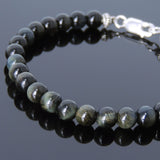 Men's Women Mixed Brown Blue Tiger Eye Sterling Silver Bracelet 925 Spacers Clsap DiyNotion Handmade BR583