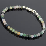 Men's Women Indian Agate Sterling Silver Bracelet Gemstone 925 Beads Clasp DiyNotion Handmade BR582