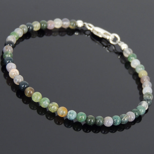 Men's Women Indian Agate Sterling Silver Bracelet Gemstone 925 Beads Clasp DiyNotion Handmade BR582
