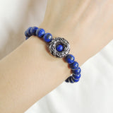 Men's Women Lapis Sterling Silver Skull Bracelet 925 Charm DiyNotion Handmade BR585