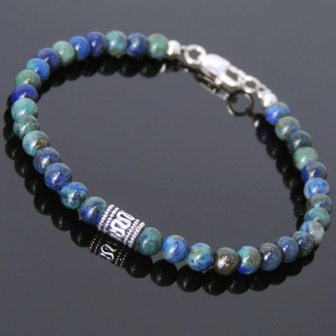 Men's Women Mixed Chrysocolla Lapis Sterling Silver Bracelet 925 Beads Clasp DiyNotion Handmade BR584