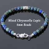 Men's Women Mixed Chrysocolla Lapis Sterling Silver Bracelet 925 Beads Clasp DiyNotion Handmade BR584
