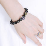 Men's Women Mixed Brown Blue Tiger Eye Bracelet Sterling Silver Skull DiyNotion Handmade BR587