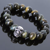 Men's Women Mixed Brown Blue Tiger Eye Bracelet Sterling Silver Skull DiyNotion Handmade BR587