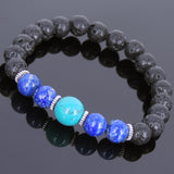 Lava Rock Lapis Turquoise Tibetan Silver Bracelet Yoga Mala for Men Women DiyNotion Handmade T100