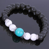 Lava Rock White Howlite Turquoise Tibetan Silver Bracelet Yoga Mala for Men Women DiyNotion Handmade T101