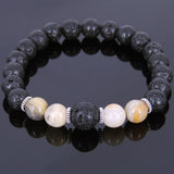 Lava Rock Crazy Agate Tibetan Silver Bracelet Yoga Mala for Men Women DiyNotion Handmade T102