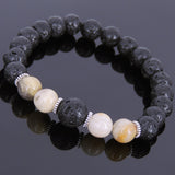 Lava Rock Crazy Agate Tibetan Silver Bracelet Yoga Mala for Men Women DiyNotion Handmade T102