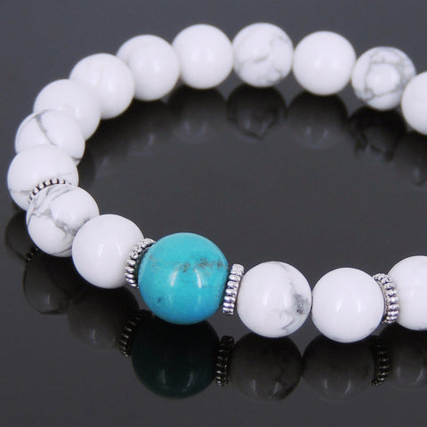 White Howlite Turquoise Tibetan Silver Bracelet Yoga Mala for Men Women DiyNotion Handmade T104