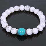 White Howlite Turquoise Tibetan Silver Bracelet Yoga Mala for Men Women DiyNotion Handmade T104