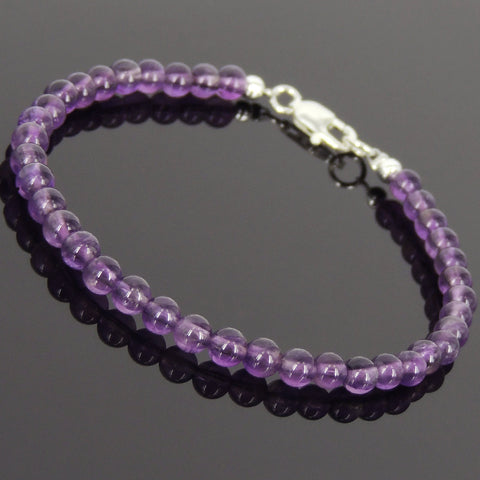 Men's Women Amethyst Sterling Silver Bracelet 925 Bead Clasp Gemstone DiyNotion Handmade BR578