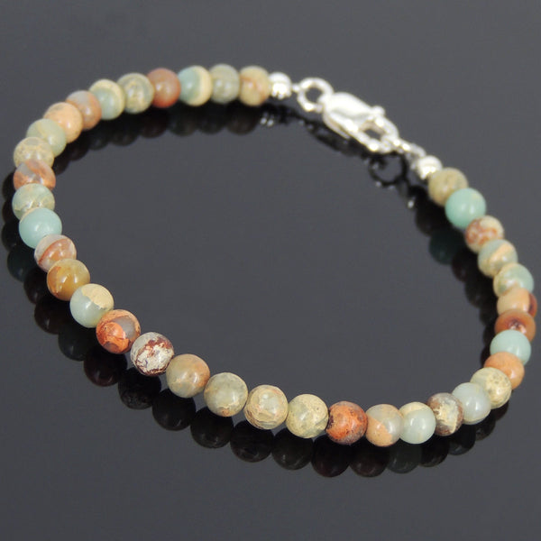 Men's Women Jasper Stone Sterling Silver Bracelet Gemstone 925 Beads Clasp DiyNotion Handmade BR580