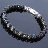 Men's Women Mixed Brown Blue Tiger Eye Sterling Silver Bracelet 925 Spacers Clsap DiyNotion Handmade BR583