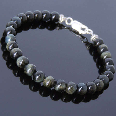 Men's Women Mixed Brown Blue Tiger Eye Sterling Silver Bracelet 925 Spacers Clsap DiyNotion Handmade BR583