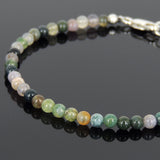 Men's Women Indian Agate Sterling Silver Bracelet Gemstone 925 Beads Clasp DiyNotion Handmade BR582